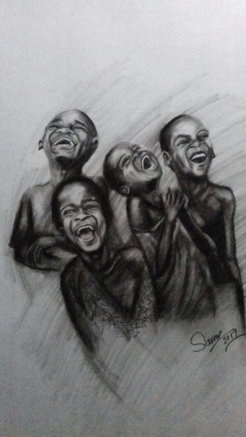 Charcoal on paper painting titled Africa