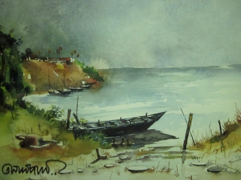  painting titled Solitary Boat