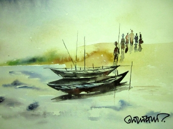  painting titled Boat by the river