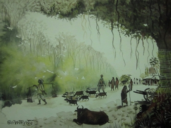  painting titled To the village fare