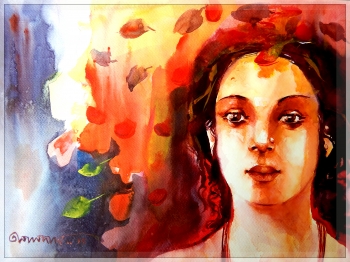 watercolor painting titled Vermillion