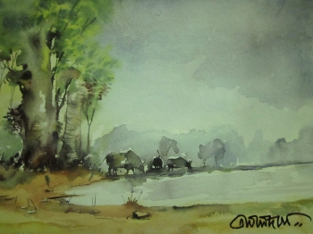  painting titled Pasture by the lake