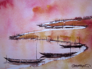  painting titled Boats at Twilight