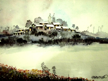  painting titled Village Pond