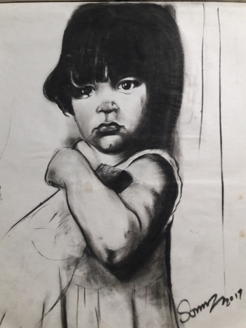 Charcoal on paper painting titled The Stare