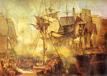  painting titled Battle of Trafalgar 