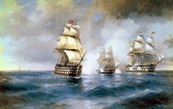  painting titled Brig Mercury Attacked by Two Turkish Ships