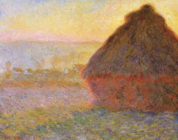  painting titled Haystacks at Sunset