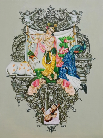 Oil on Canvas Panel painting titled Hey Krishna