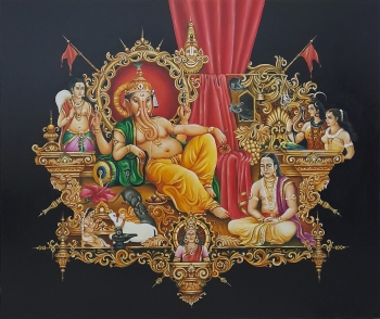 Oil on Canvas Panel painting titled Lord Ganesha