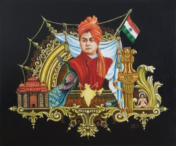 Oil on Canvas Panel painting titled Swami Vivekananda