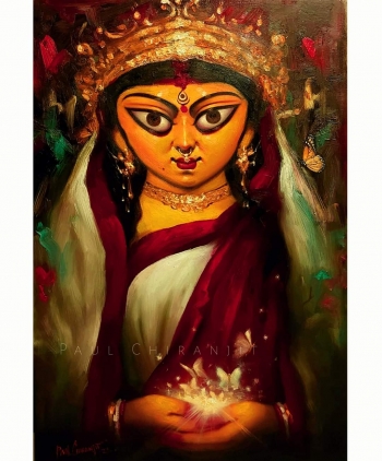 Oil on canvas painting titled Durga , Prakriti 