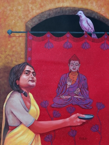 ACRYLIC ON PAPER painting titled BUDDHA WITH SUJATA