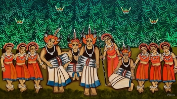 Acrylic on canvas painting titled Celebration by Folk Dancer