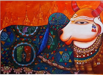 Acrylic on Canvas painting titled Nandi (Sacred bull)