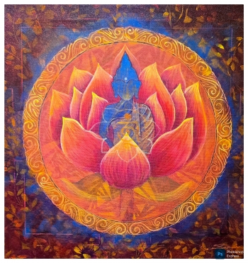 Acrylic on Canvas painting titled Sacred bloom.