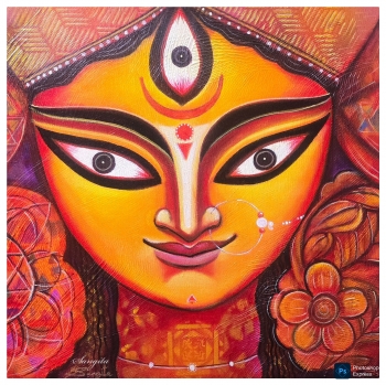 Acrylic on Canvas painting titled Durga 