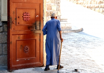 painting titled Old Man at the Door