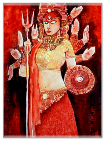 Watercolor On Fabriano Artist Paper painting titled Durga