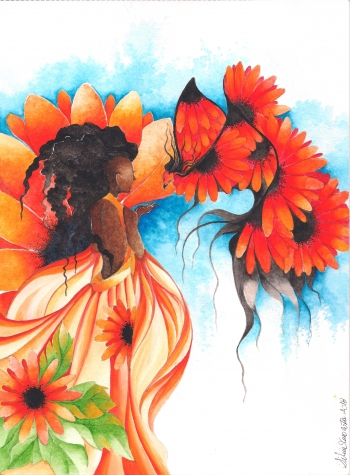 Watercolor on paper painting titled Sun Flower
