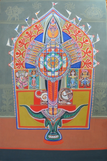 Watercolor on Nepali Paper on Mount Board painting titled Durga