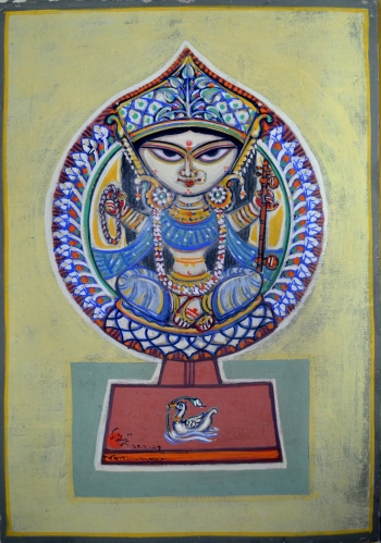 Watercolor on Nepali Paper painting titled Sarada Saraswati