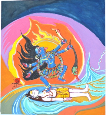 Water Color on Drawing Sheet painting titled Goddess Kali
