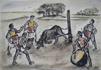 Water Color on Drawing Sheet, Unframed painting titled The Matadors