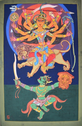Watercolor on Canvas painting titled Sri Sri Chandi