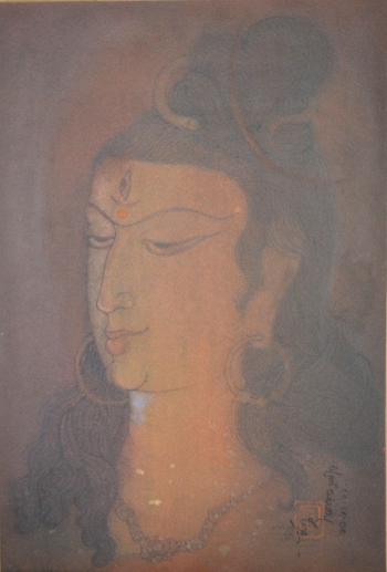 Watercolor on Canned Paper painting titled Shiv Parvati