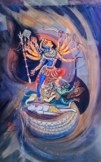 Watercolor on Canvas painting titled Durgakali