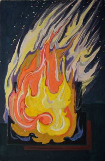 Watercolor on Postcard painting titled Fire