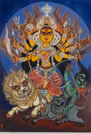 Watercolor on Canvas painting titled Durga