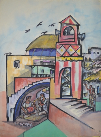 Watercolor on poster paper work painting titled Shobha Bazar Rajbari
