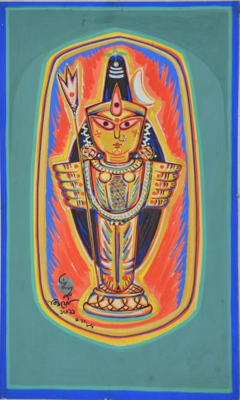 Watercolor on Drawing Sheet painting titled Durga (Patachitra)