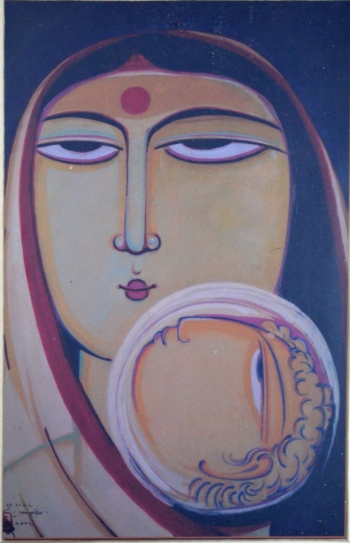 Water Color on hand Made Paper painting titled Mother and Child