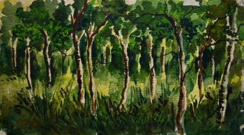 Watercolor on Handmade Paper painting titled Through the Lush Valley