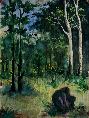 Watercolor on Handmade Paper painting titled Forest