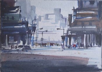 Watercolor on Poster Paper painting titled Cityscape