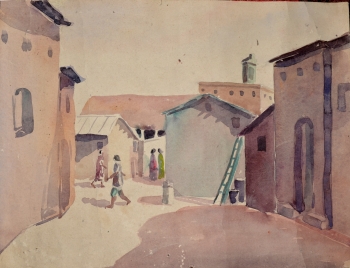Watercolor on Handmade Paper painting titled Village Life