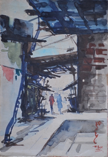 Watercolor on Poster Paper painting titled A Street Scene