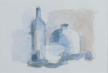 watercolor on paper painting titled Still life, bottles