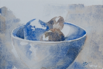 Watercolor on paper painting titled Still life, bowl