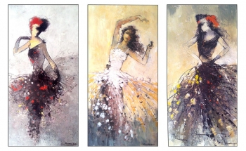 Mixed Media on Canvas painting titled Flamenco Dancers I, II & III