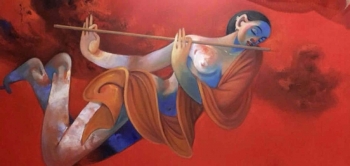 Acrylic on Canvas painting titled The Floating Flutist