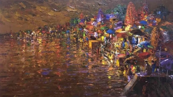 Acrylic on Canvas painting titled Ethereal Benares at Night