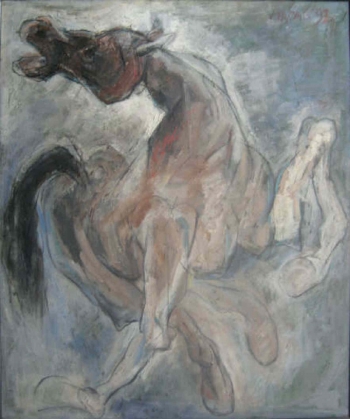 Oil on canvas painting titled A Horse in Motion