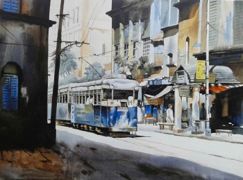 arcylic on canvas painting titled A Journey through Kolkata IV