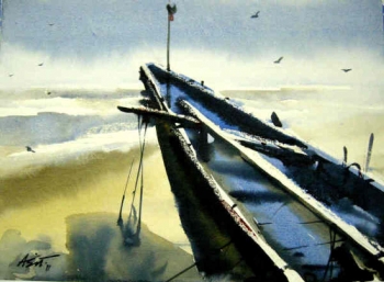 Watercolor on Paper painting titled The Boat