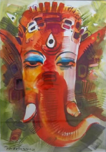 Gouache on Paper painting titled Ganesha I